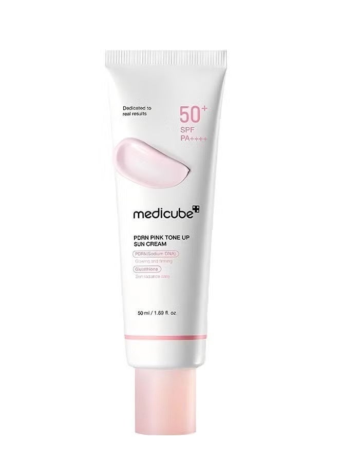Medicube Pink Tone Up Sun Cream SPF 50 (50ml), Brightening Mineral Sunscreen with Natural Pink Tint, Tone Correcting UV Protection Cream & Makeup Primer for Radiant Glowing Skin - Image 1